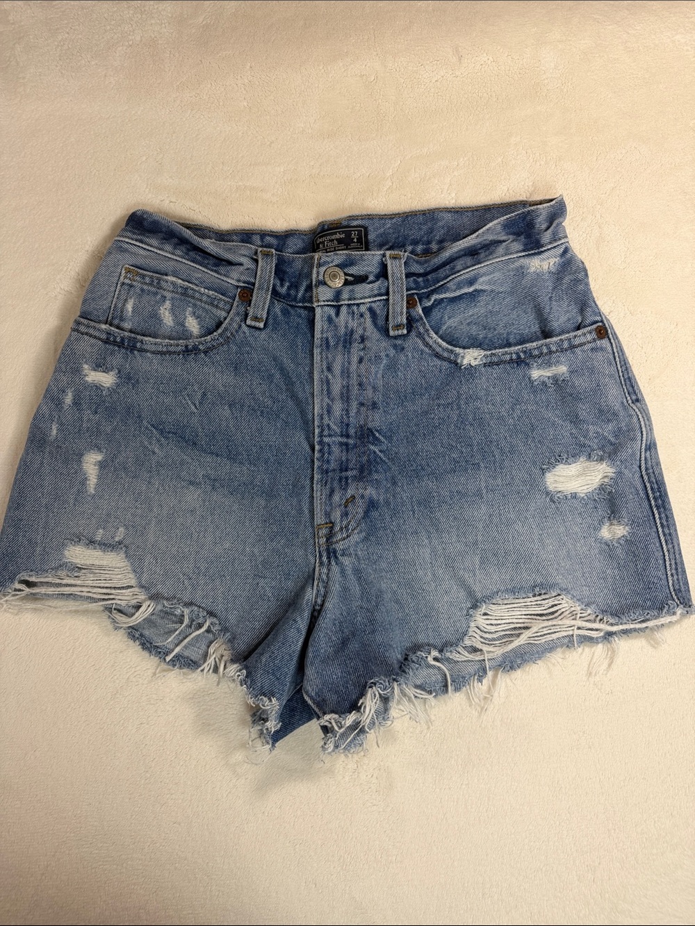 Abercrombie & Fitch Women’s Natural Rise Distressed High-Rise Denim Shorts 4